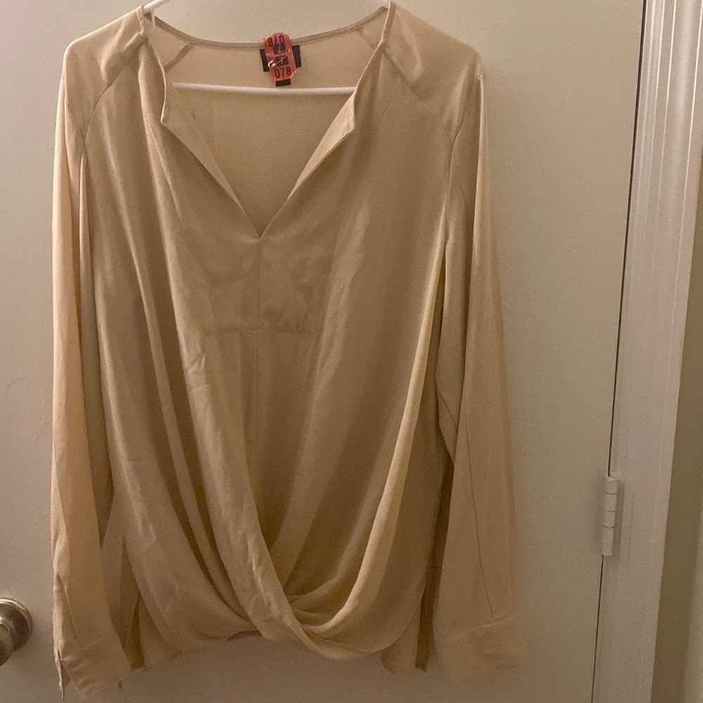 Tan large long sleeve satin blouse